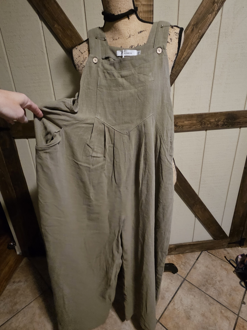 Relaxed Olive Green Linen Jumpsuit Overalls